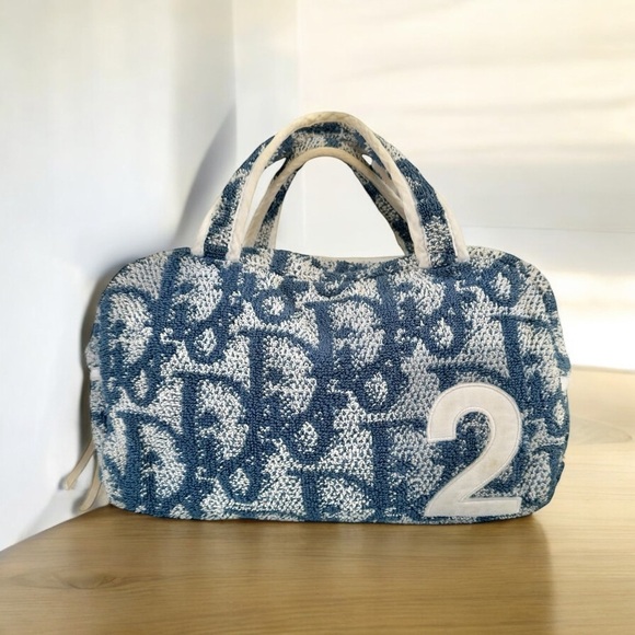 Authentic DIOR Trotter Blue & White Terry Mini Boston Bag - Picture 1 of 16